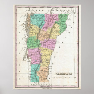 Póster Mapa Vermont, mapa vintage, afiche vintage