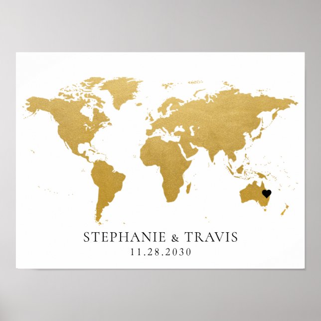 Póster Mapa Viaje Tema Invitado Inicio de Sesión Boda Mit (Frente)