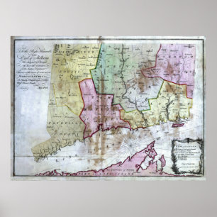 Póster Mapa viejo 1766 de Connecticut