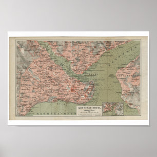 Póster Mapa viejo de Constantinopla