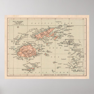 Póster Mapa Viejo de Fiyi (1919) Viti Levu Atlas