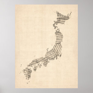 Póster Mapa viejo de la partitura de Japón