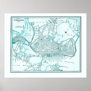 Póster Mapa viejo de Portland, Maine a partir de 1898