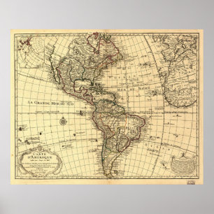 Póster Mapa viejo del hemisferio occidental. Francés 1780