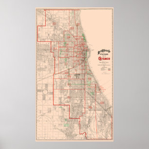 Póster Mapa viejo del vintage de Chicago - 1893