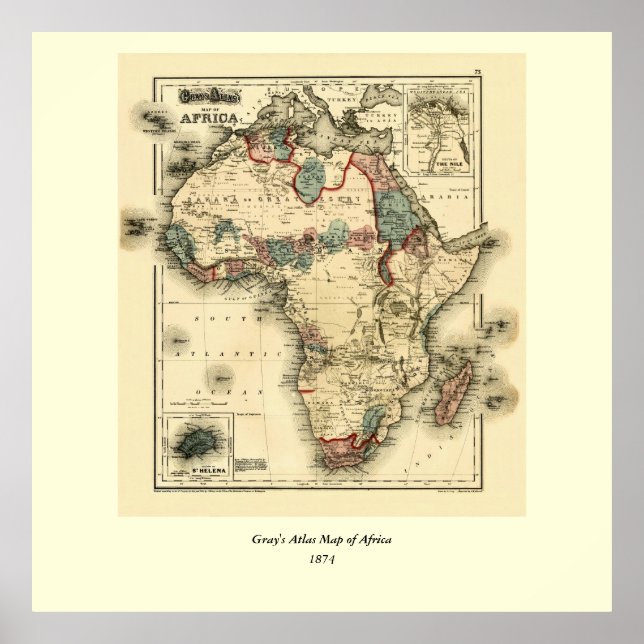 Póster Mapa viintage de África antigua de 1874 (Frente)