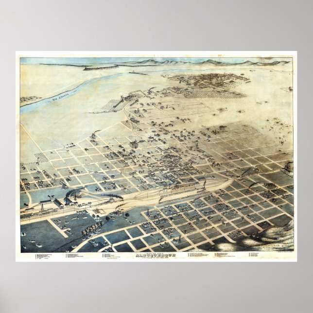 Póster Mapa Vintage Albuquerque NM (1886) (Frente)