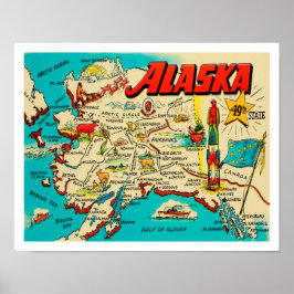Póster Mapa vintage de Alaska en divertidos colores retro