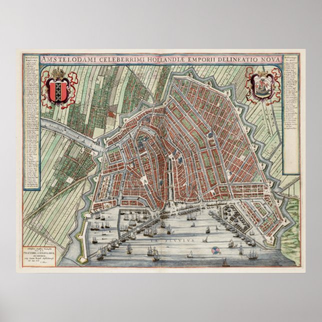 Póster Mapa vintage de Ámsterdam (Frente)