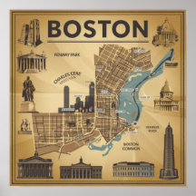 Mapa vintage de Boston Massachusetts, Boston Mamá 