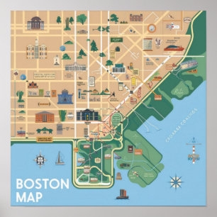 Póster Mapa vintage de Boston Massachusetts, Boston Mamá 