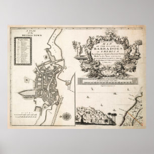 Póster Mapa Vintage de Bridgetown Barbados (1721)