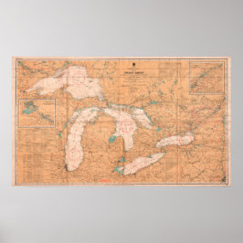 Póster Mapa vintage de Canadá de los Grandes Lagos