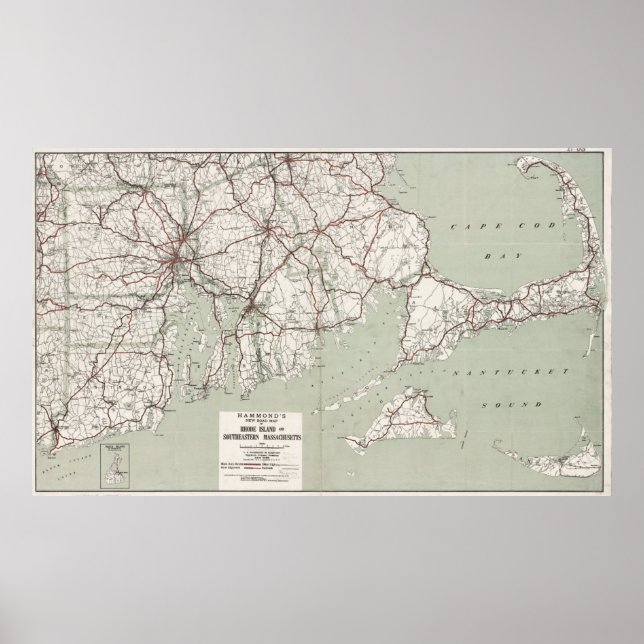 Póster Mapa vintage de Cape Cod y Rhode Island (1917) (Frente)