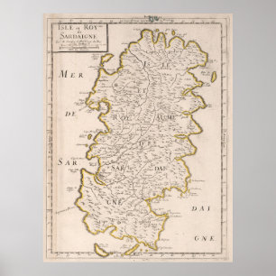 Póster Mapa Vintage de Cerdeña Italia (1697)