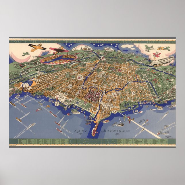 Póster Mapa Vintage De Chicago (Frente)