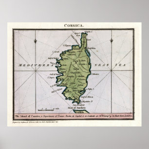 Póster Mapa Vintage de Córcega France (1801)