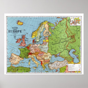Póster Mapa vintage de Europa de 1923