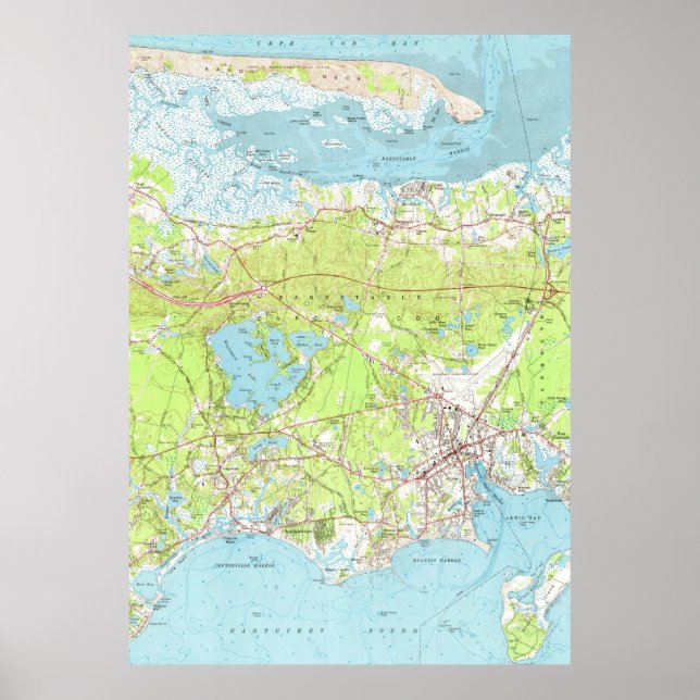 Póster Mapa vintage de Hyannis Massachusetts (1961) (Frente)