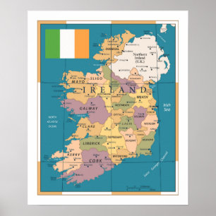 Póster Mapa vintage de Irlanda