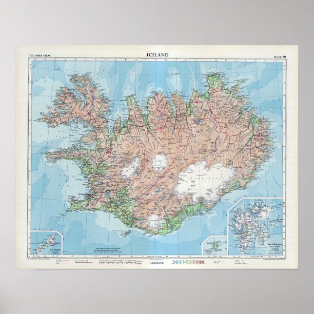 Póster Mapa vintage de Islandia (Frente)