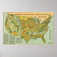 Mapa Vintage de la agricultura de los Estados Unid