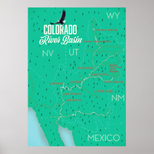 Póster Mapa vintage de la Cuenca del Río Colorado