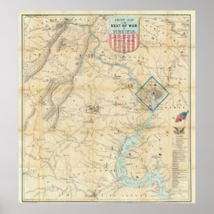 Póster Mapa vintage de la guerra civil de Virginia del No