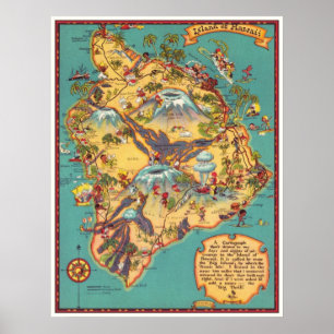 Póster Mapa vintage de la isla de Hawaii