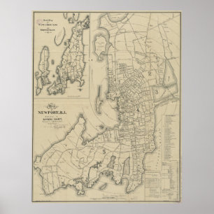 Póster Mapa vintage de la isla de Newport Rhode (1901)