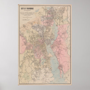 Póster Mapa vintage de la isla Providence Rhode (1901)