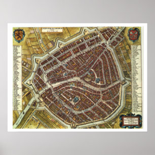 Póster Mapa vintage de Leiden