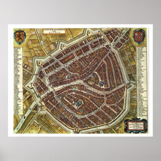 Póster Mapa vintage de Leiden (Frente)