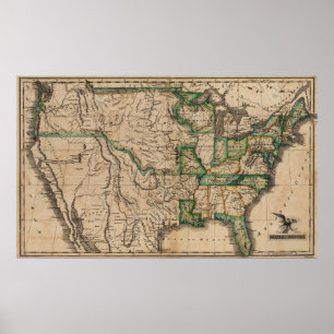 Póster Mapa vintage de los Estados Unidos de América (182
