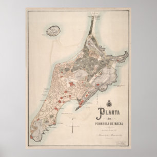 Póster Mapa vintage de Macau China (1889)