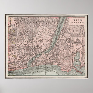 Póster Mapa vintage de Niza Francia (1901)