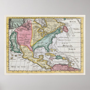 Póster Mapa vintage de Norteamérica Kaart van Noord-Ameri