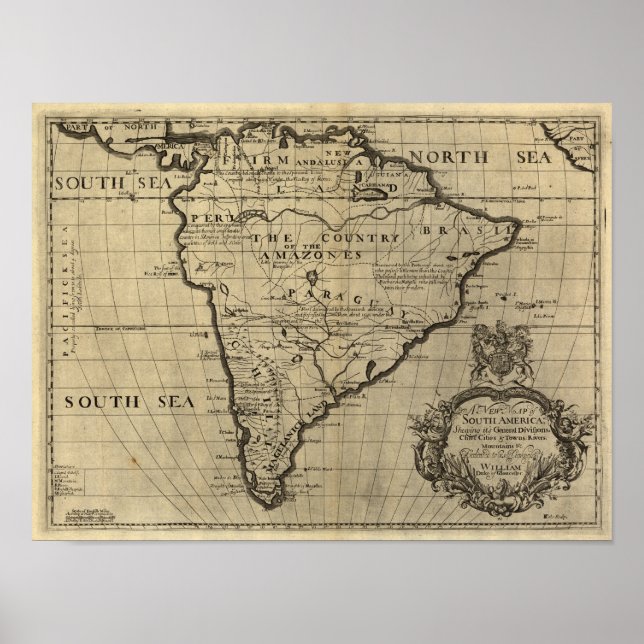 Póster Mapa vintage de Sudamérica, años 1690 (circa) (Frente)