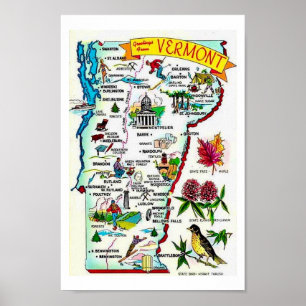 Póster Mapa vintage de Vermont impreso