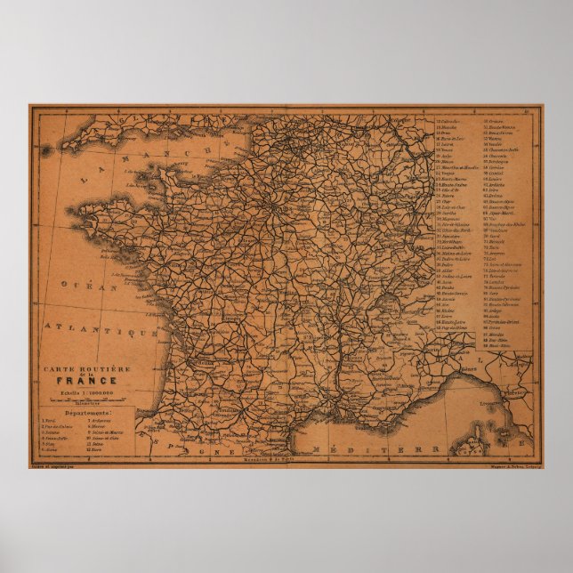 Póster Mapa vintage del ferrocarril en Francia (1914) (Frente)