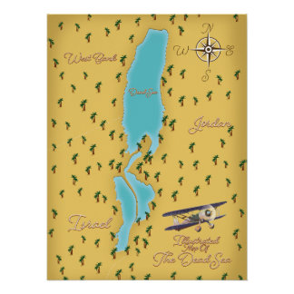Póster Mapa vintage del Mar Muerto