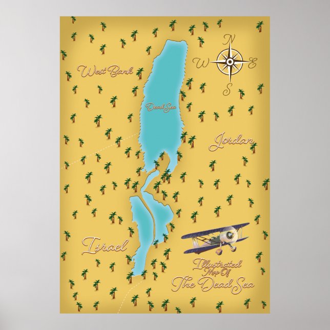 Póster Mapa vintage del Mar Muerto (Frente)