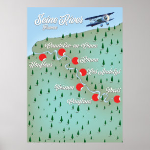 Póster Mapa vintage del río Sena Francia