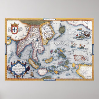 Póster Mapa vintage del siglo XVI de Asia S.E.