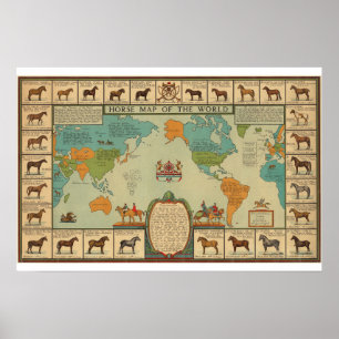 Póster Mapa Vintage Ecuestre del Mundo