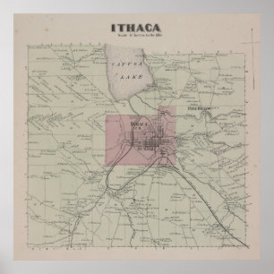 Póster Mapa Vintage Ithaca NY (1866)
