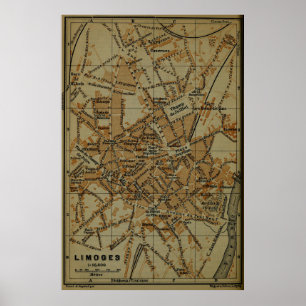 Póster Mapa Vintage Limoges France (1895)
