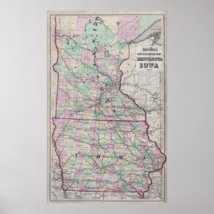 Póster Mapa vitícola de los ferrocarriles de Minnesota e 
