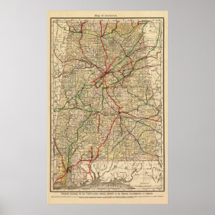 Póster Mapa vitícola del ferrocarril de Alabama (1888)