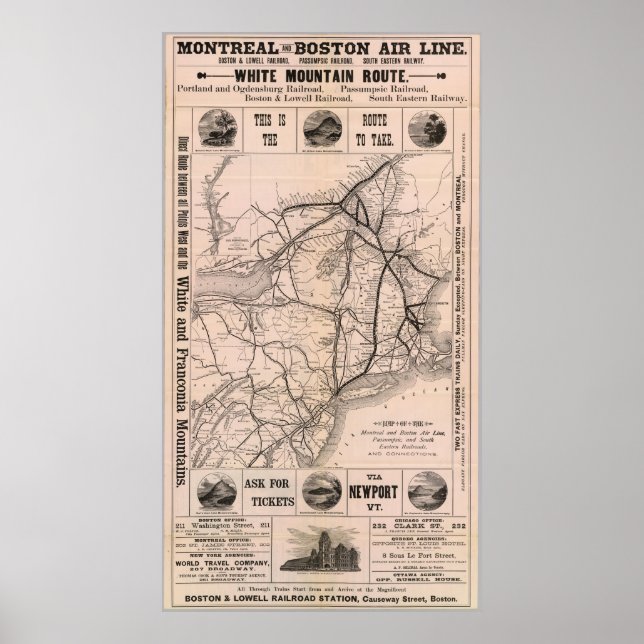 Póster Mapa vitícola del ferrocarril de Boston y Montreal (Frente)